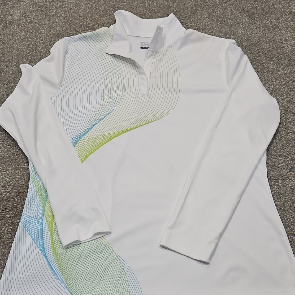 Callaway White and Blue Long Sleeve Top with Green Accents - Picture 9 of 14